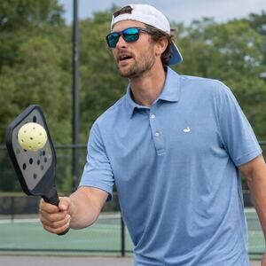 Southern Marsh Performance Polo Shirt Mens M Blue Stripe Golf Stretch Vented